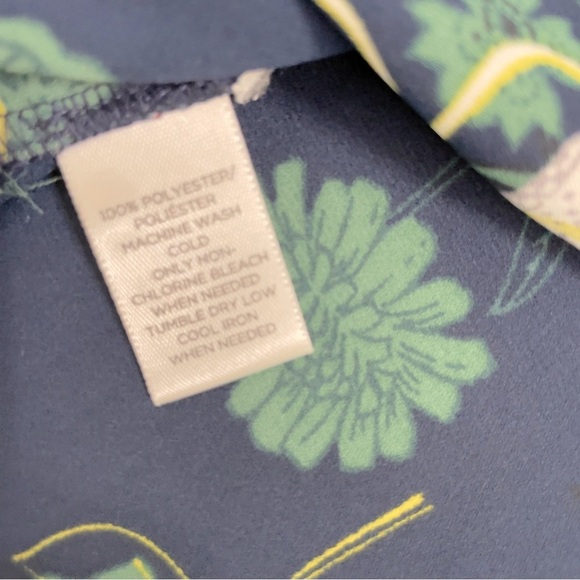 LOFT S Top Navy Blue Floral Print Bow Tied V Neckline Long Sleeve Blouse Sz M - Picture 11 of 16